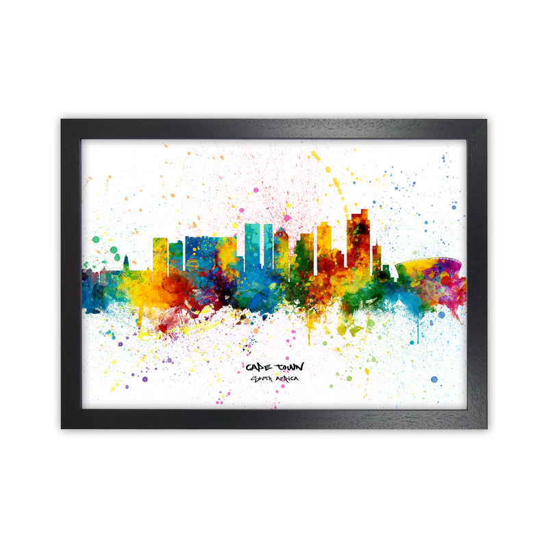 Cape Town South Africa Skyline Splash Art Print by Michael Tompsett Black Grain