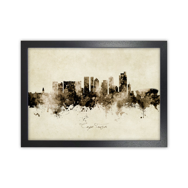 Cape Town South Africa Skyline Vintage Art Print by Michael Tompsett Black Grain