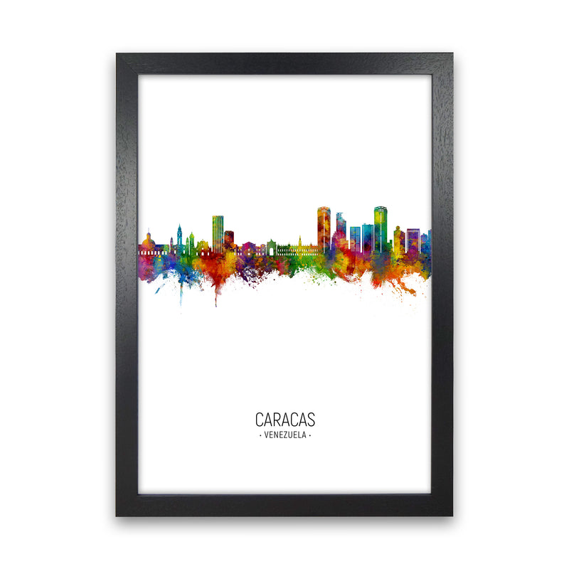 Caracas Venezuela Skyline Portrait Art Print by Michael Tompsett Black Grain