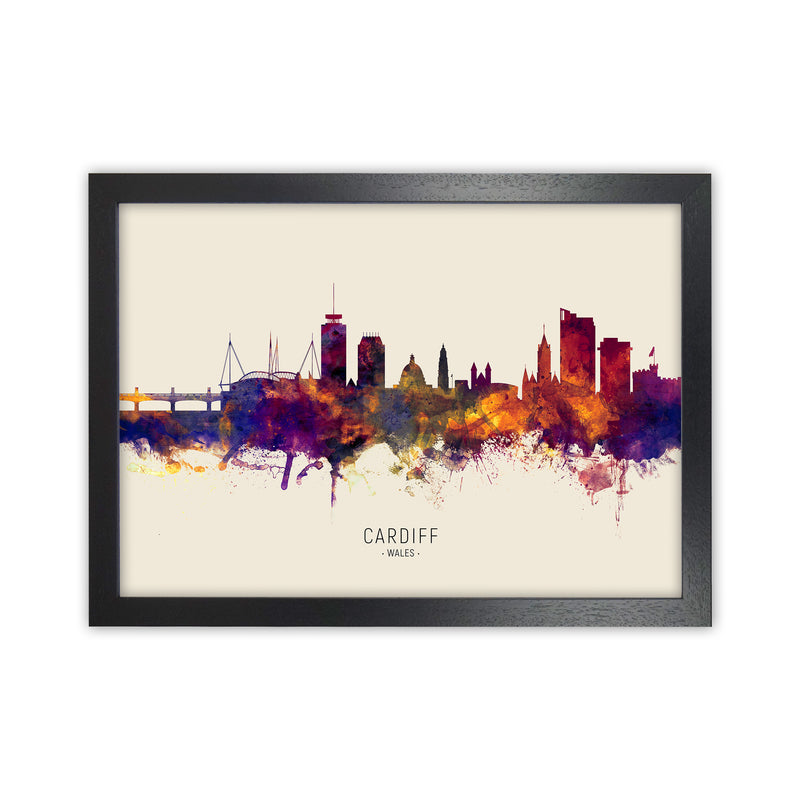 Cardiff Wales Skyline Autumn City Name Art Print by Michael Tompsett Black Grain