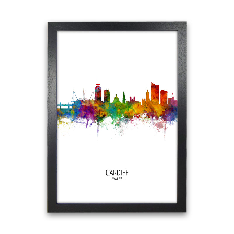 Cardiff Wales Skyline Portrait Art Print by Michael Tompsett Black Grain