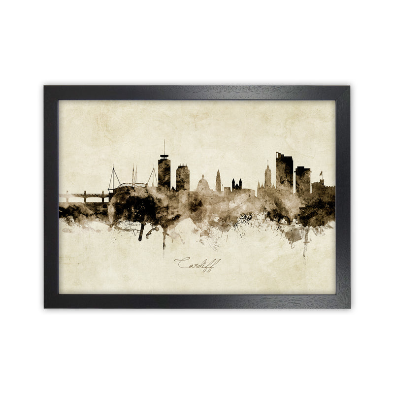 Cardiff Wales Skyline Vintage Art Print by Michael Tompsett Black Grain