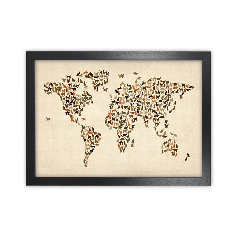 Cats Map of the World Art Print by Michael Tompsett Black Grain