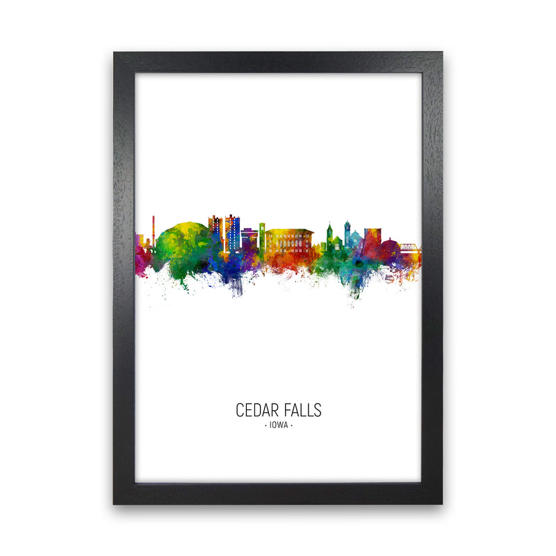 Cedar Falls Iowa Skyline Portrait Art Print by Michael Tompsett Black Grain