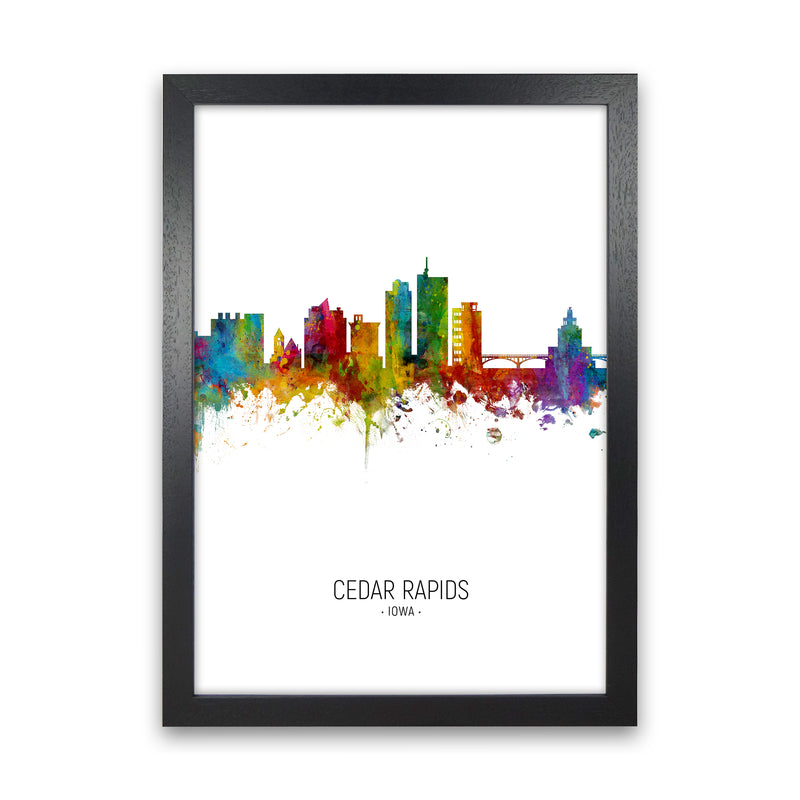 Cedar Rapids Iowa Skyline Portrait Art Print by Michael Tompsett Black Grain