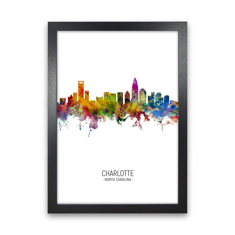 Charlotte North Carolina Skyline Portrait Art Print by Michael Tompsett Black Grain