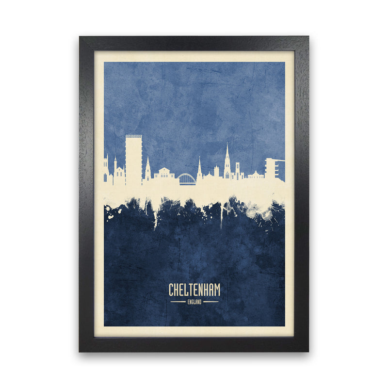 Cheltenham England Skyline Portrait Navy Art Print by Michael Tompsett Black Grain