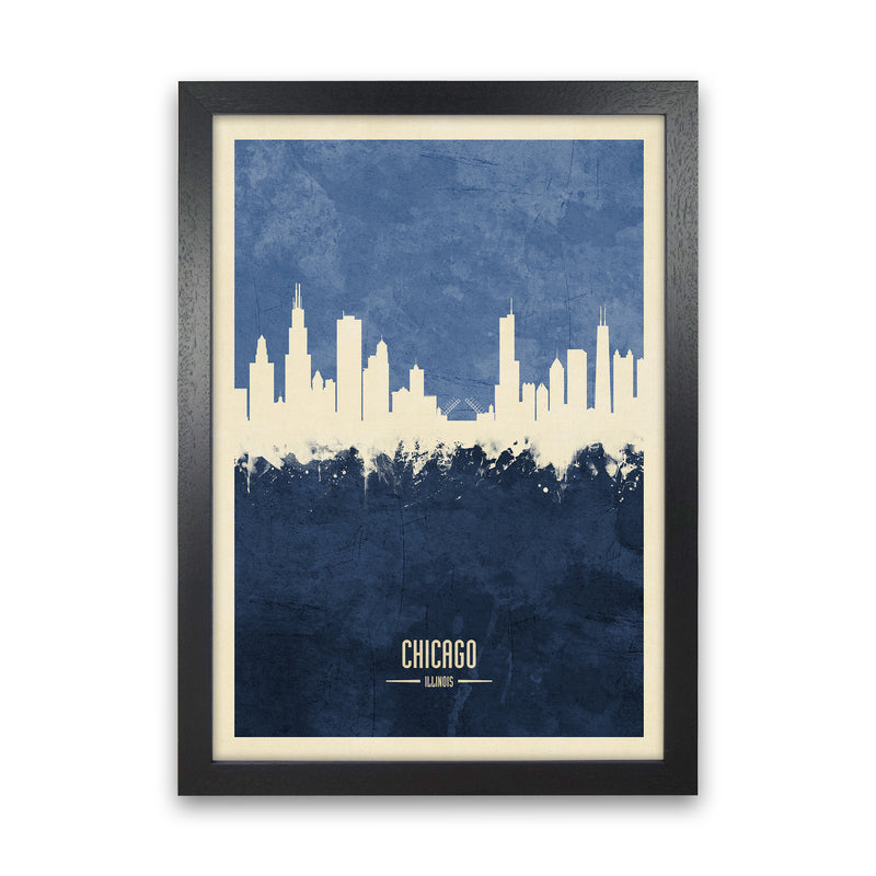 Chicago Illinois Skyline Portrait Navy Art Print by Michael Tompsett Black Grain