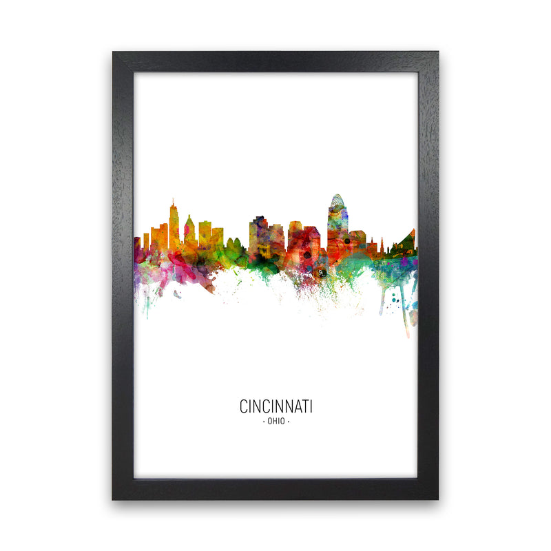 Cincinnati Ohio Skyline Portrait Art Print by Michael Tompsett Black Grain