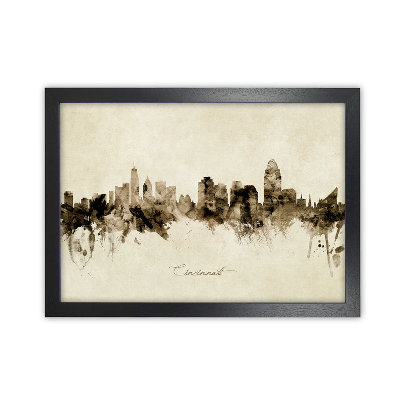 Cincinnati Ohio Skyline Vintage Art Print by Michael Tompsett Black Grain