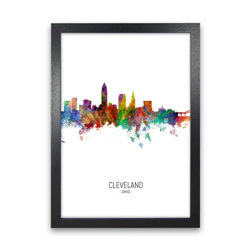 Cleveland Ohio Skyline Portrait Art Print by Michael Tompsett Black Grain