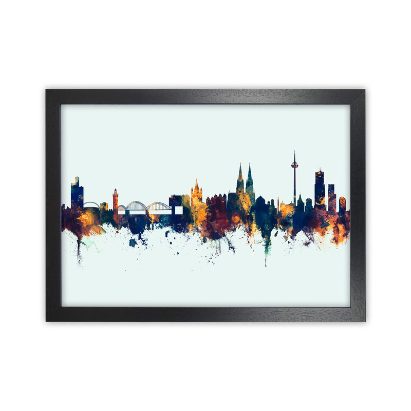 Cologne Germany Skyline Blue Orange Art Print by Michael Tompsett Black Grain