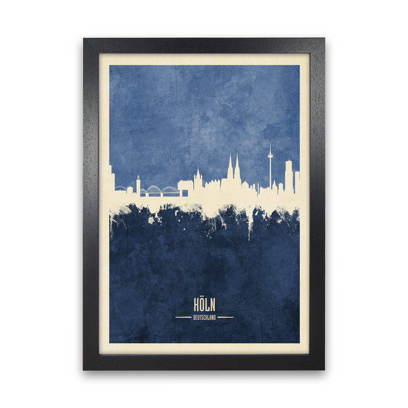 Cologne Germany Skyline Portrait Navy Art Print by Michael Tompsett Black Grain