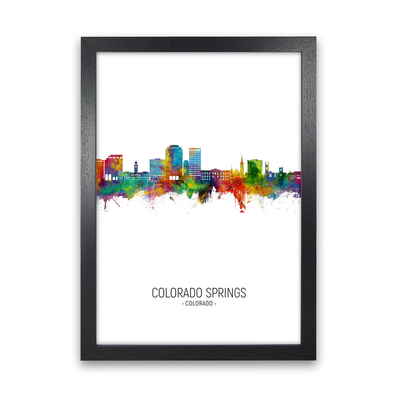 Colorado Springs Colorado Skyline Portrait Art Print by Michael Tompsett Black Grain