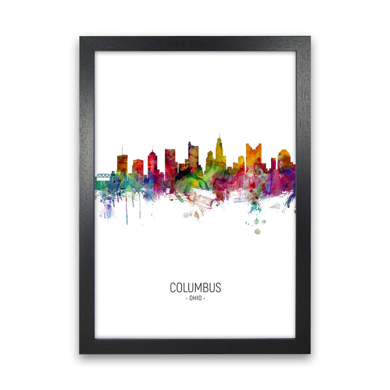 Columbus Ohio Skyline Portrait Art Print by Michael Tompsett Black Grain