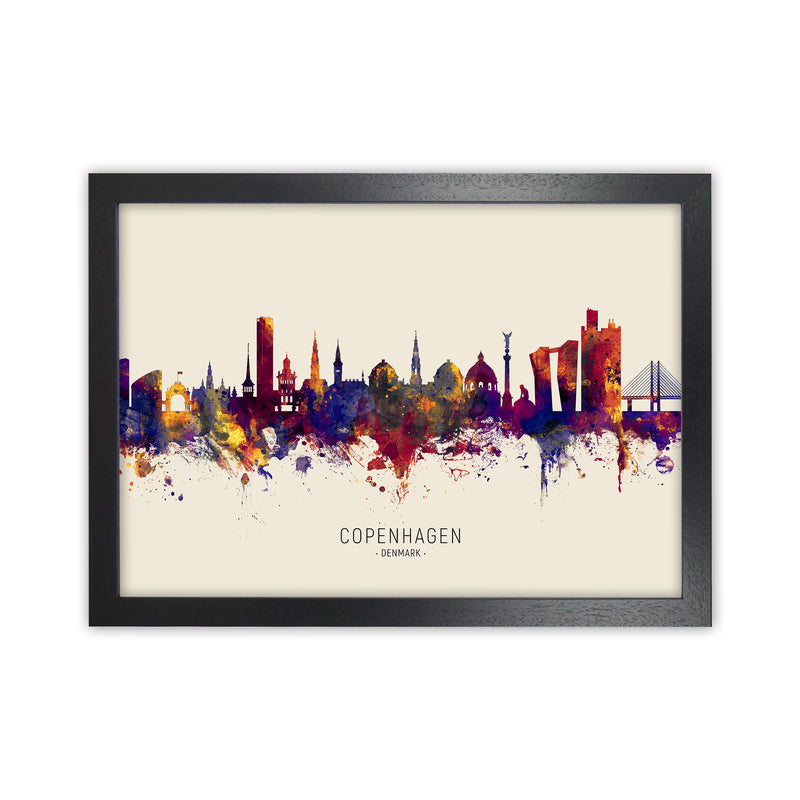 Copenhagen Denmark Skyline Autumn City Name Art Print by Michael Tompsett Black Grain