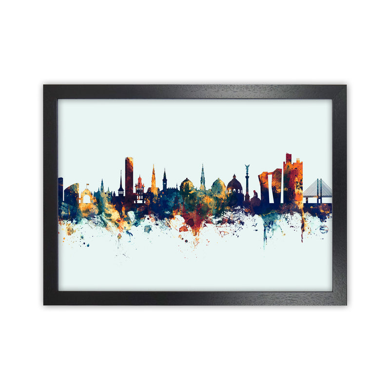 Copenhagen Denmark Skyline Blue Orange Art Print by Michael Tompsett Black Grain