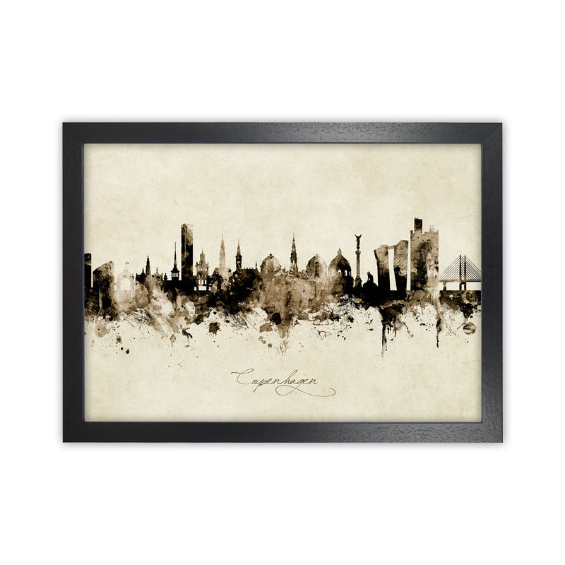 Copenhagen Denmark Skyline Vintage Art Print by Michael Tompsett Black Grain