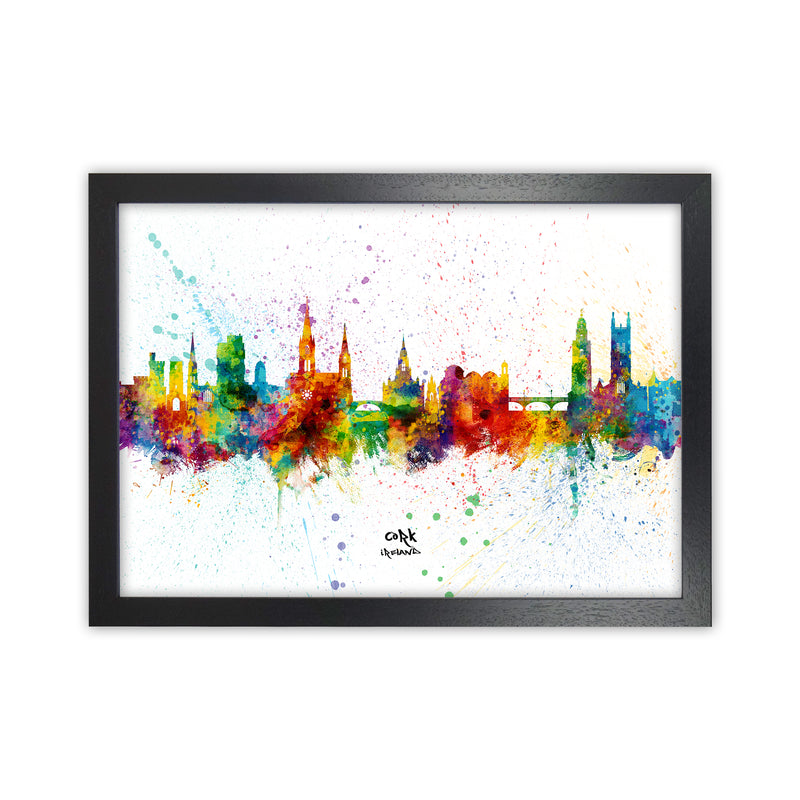 Cork Ireland Skyline Splash Art Print by Michael Tompsett Black Grain