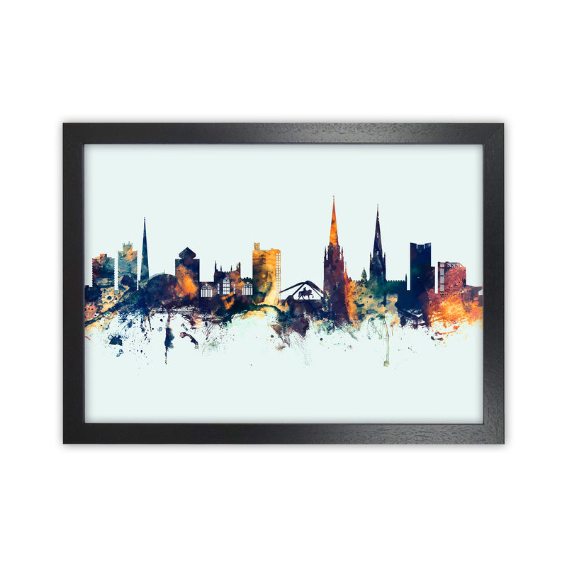 Coventry England Skyline Blue Orange Art Print by Michael Tompsett Black Grain