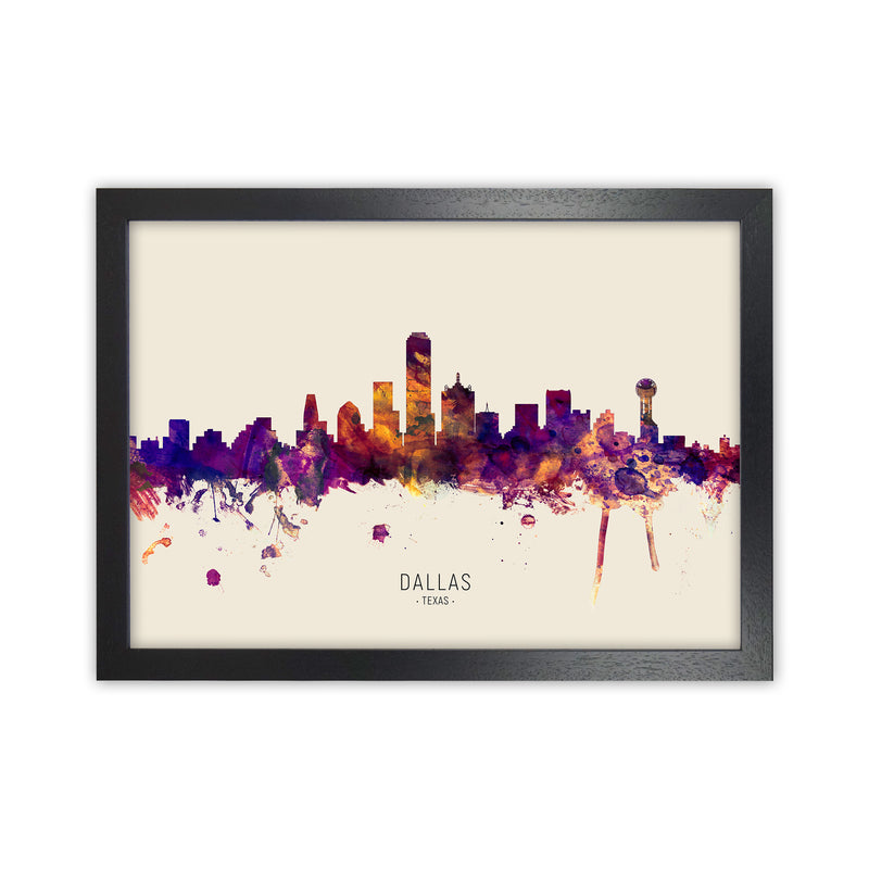 Dallas Texas Skyline Autumn City Name Art Print by Michael Tompsett Black Grain