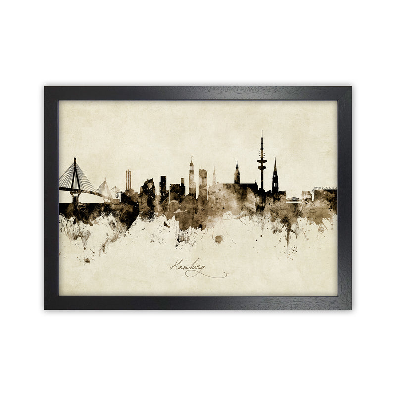 Hamburg Germany Skyline Vintage Art Print by Michael Tompsett Black Grain