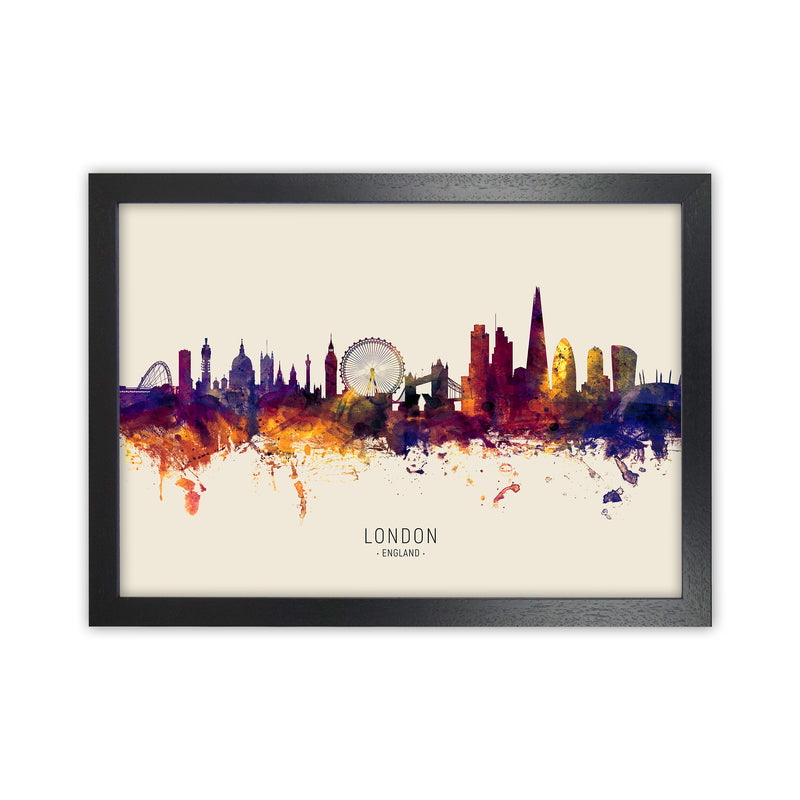 London England Skyline Autumn City Name Art Print by Michael Tompsett Black Grain