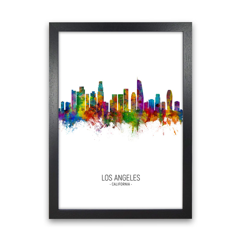 Los Angeles California Skyline Portrait Art Print by Michael Tompsett Black Grain