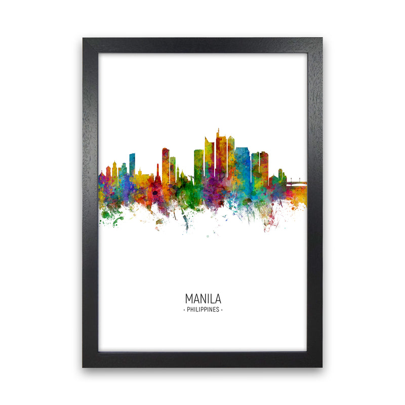 Manila Philippines Skyline Portrait Art Print by Michael Tompsett Black Grain