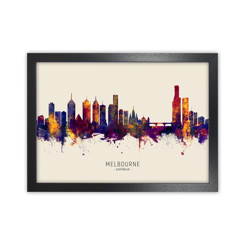 Melbourne Australia Skyline Autumn City Name Art Print by Michael Tompsett Black Grain