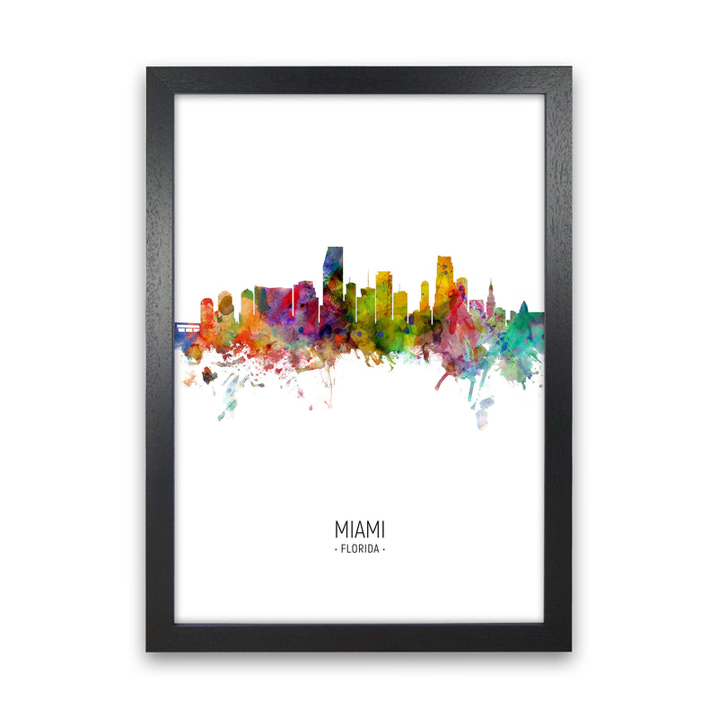 Miami Florida Skyline Portrait Art Print by Michael Tompsett Black Grain