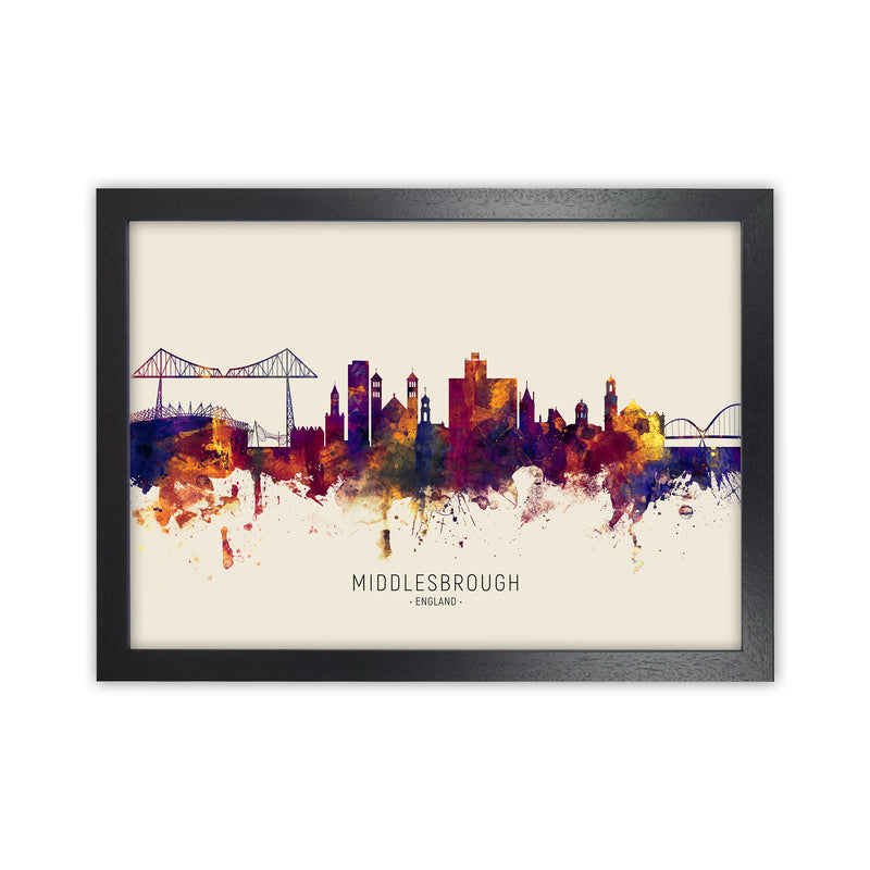 Middlesbrough England Skyline Autumn City Name Art Print by Michael Tompsett Black Grain