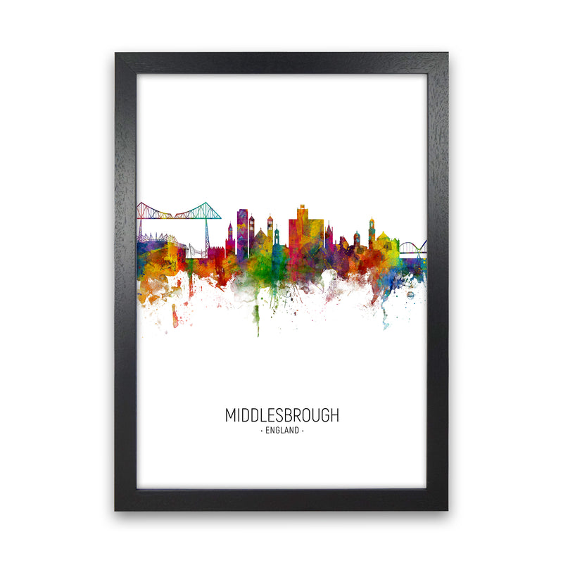 Middlesbrough England Skyline Portrait Art Print by Michael Tompsett Black Grain