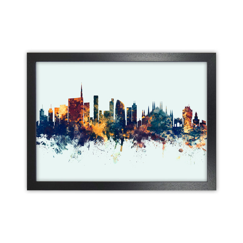 Milan Italy Skyline Blue Orange Art Print by Michael Tompsett Black Grain