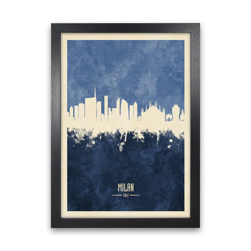 Milan Italy Skyline Portrait Navy Art Print by Michael Tompsett Black Grain