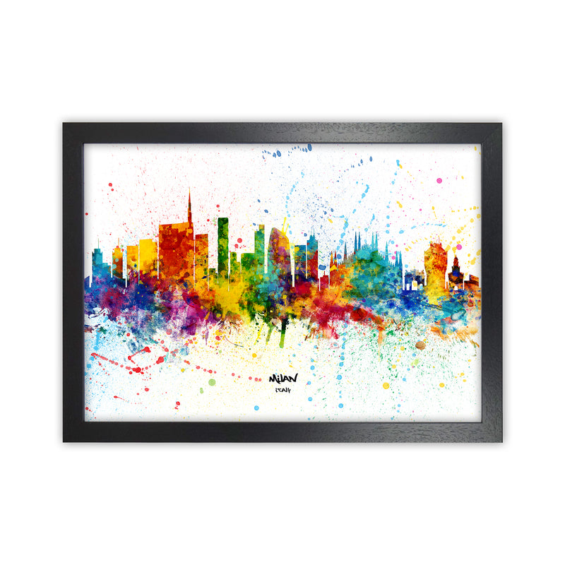 Milan Italy Skyline Splash Art Print by Michael Tompsett Black Grain