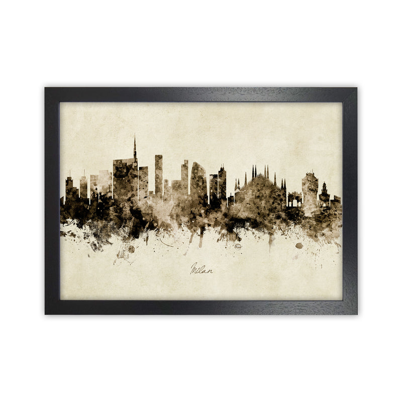 Milan Italy Skyline Vintage Art Print by Michael Tompsett Black Grain