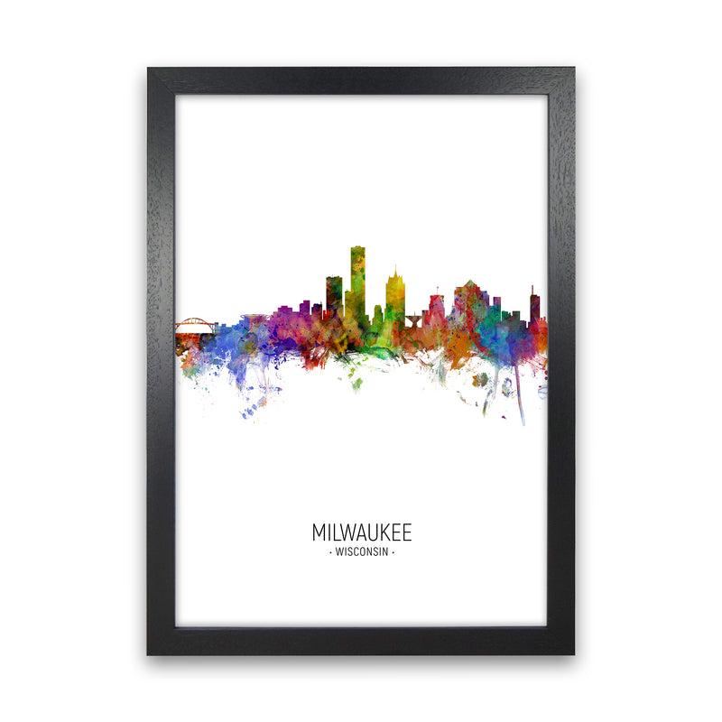 Milwaukee Wisconsin Skyline Portrait Art Print by Michael Tompsett Black Grain