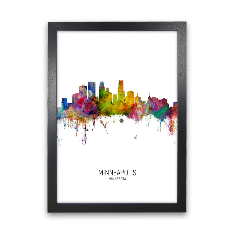 Minneapolis Minnesota Skyline Portrait Art Print by Michael Tompsett Black Grain