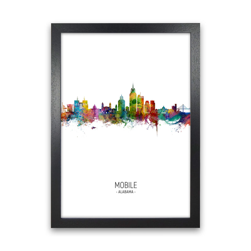 Mobile Alabama Skyline Portrait Art Print by Michael Tompsett Black Grain