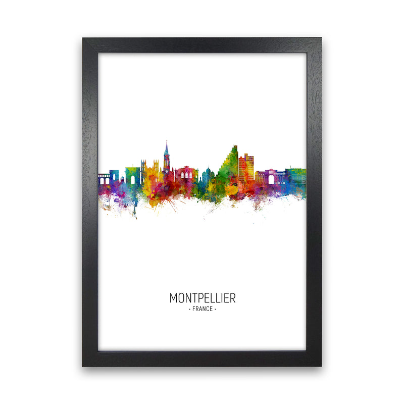 Montpellier France Skyline Portrait Art Print by Michael Tompsett Black Grain