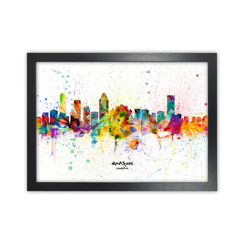 Montreal Canada Skyline Splash Art Print by Michael Tompsett Black Grain