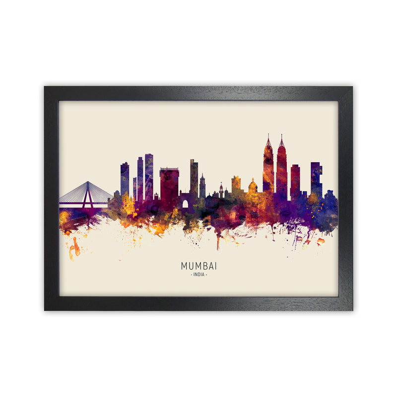 Mumbai India Skyline Autumn City Name Art Print by Michael Tompsett Black Grain