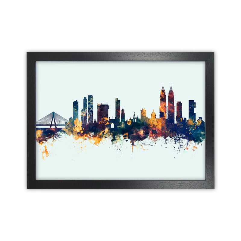 Mumbai India Skyline Blue Orange Art Print by Michael Tompsett Black Grain