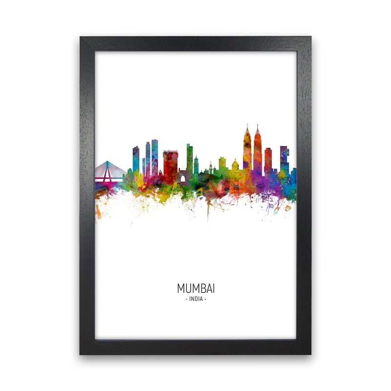 Mumbai India Skyline Portrait Art Print by Michael Tompsett Black Grain