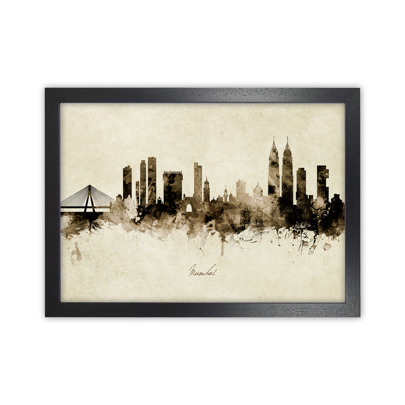 Mumbai India Skyline Vintage Art Print by Michael Tompsett Black Grain