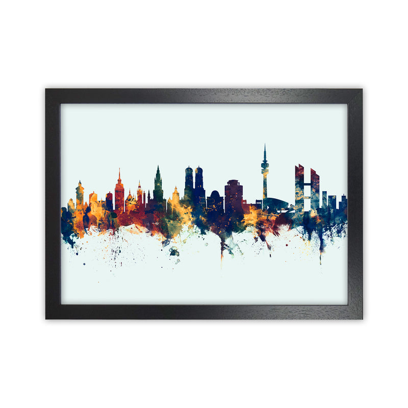 Munich Germany Skyline Blue Orange Art Print by Michael Tompsett Black Grain