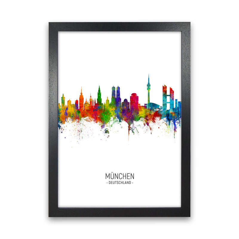 Munich Germany Skyline Portrait Art Print by Michael Tompsett Black Grain