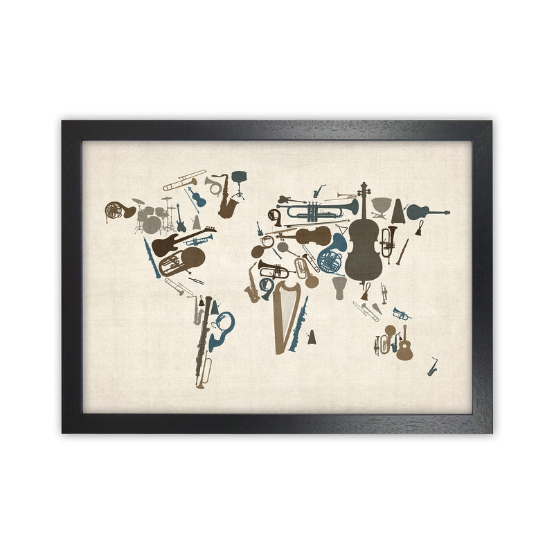 Music Instruments Map of the World Art Print by Michael Tompsett Black Grain