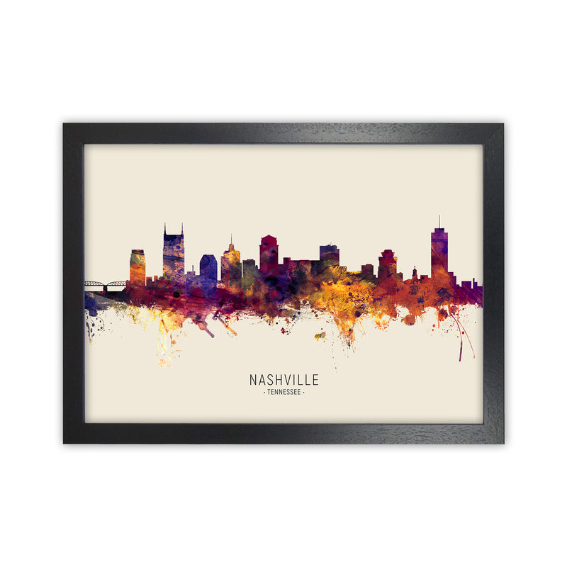 Nashville Tennessee Skyline Autumn City Name Art Print by Michael Tompsett Black Grain